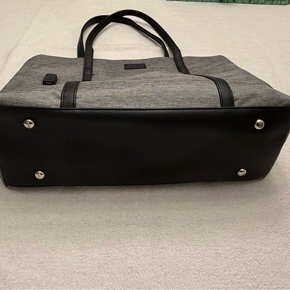Work Laptop Tote Bag Gray Black Travel Office USB - Picture 5 of 7